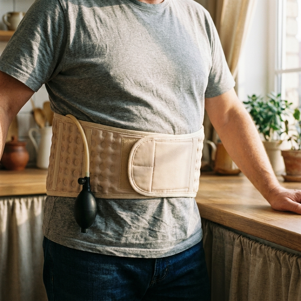 Halden Lumbar Decompression Belt — worn under clothing, kitchen lifestyle