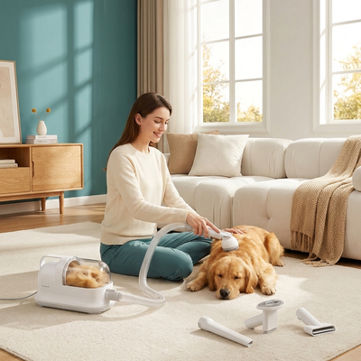 happy owner + dog